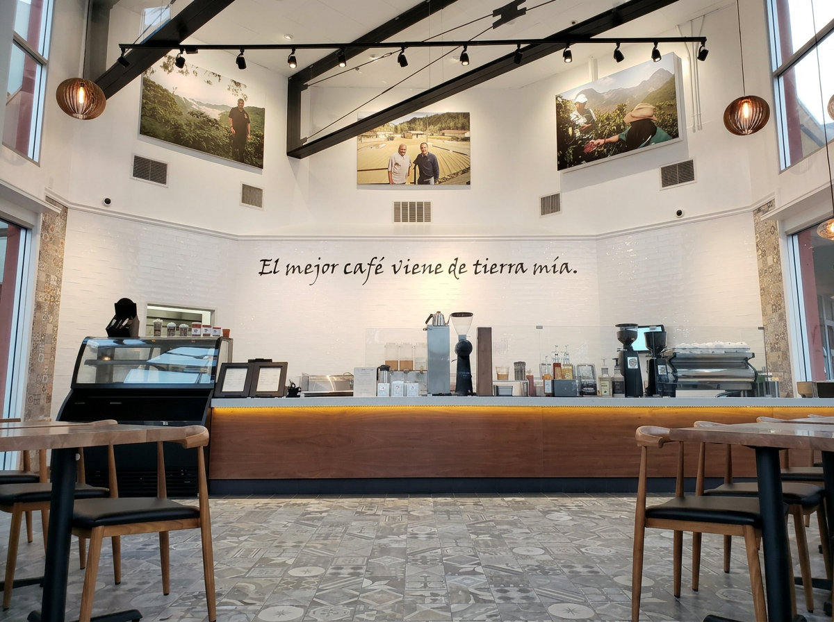 Tierra Mia cafe interior with mural